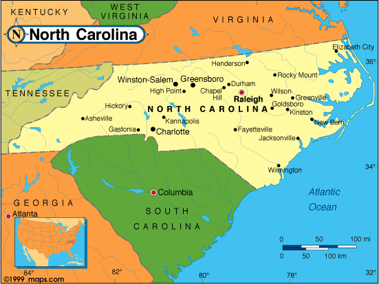 Map Of North Carolina. North Carolina map