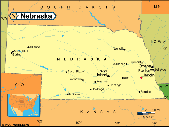 map of nebraska with cities. Nebraska map