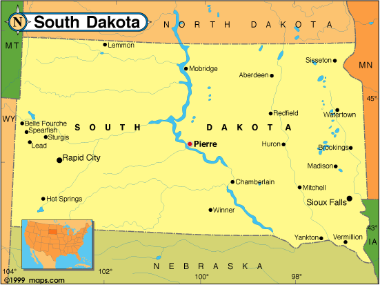 map of south dakota with cities. South Dakota map