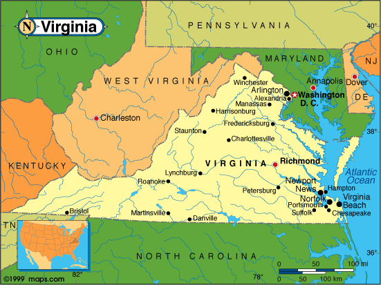 maps of virginia. Virginia map