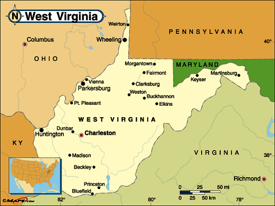 maps of virginia. West Virginia map