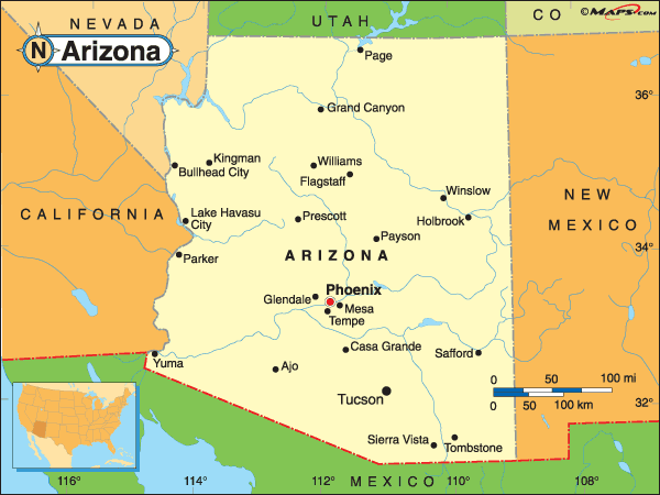 map of cities in arizona Arizona Base And Elevation Maps