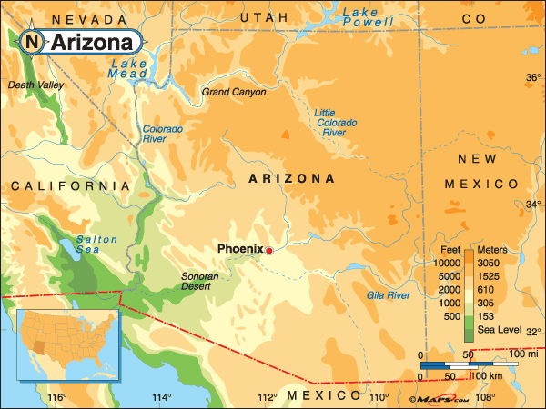Arizona Base And Elevation Maps
