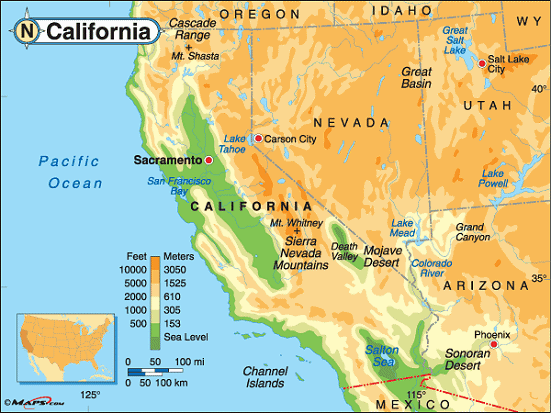 California Base And Elevation Maps