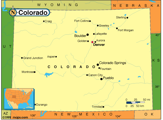 Major Cities In Colorado Map Colorado Base and Elevation Maps