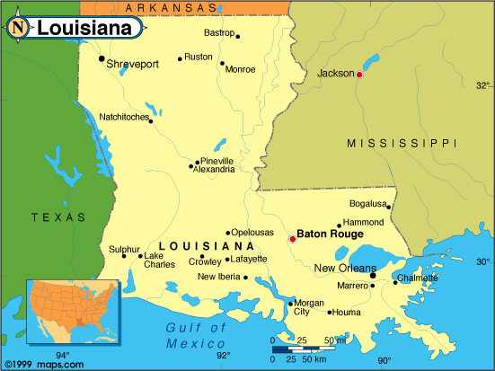 Louisiana State Map - Places and Landmarks - GIS Geography