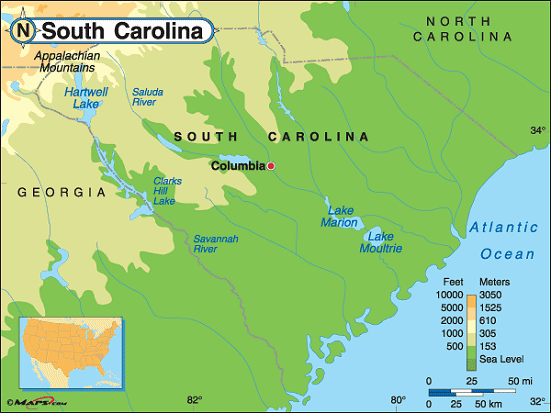 South Carolina map