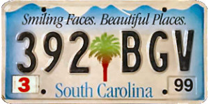 South Carolina License Plate